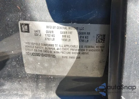 2013 Chevrolet Sonic Lt Auto z USA, uszkodzony, nr VIN 1G1JC5SG1D4200105